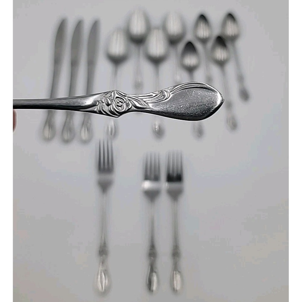 15pc‎ EPS 14 Epic Silver Textured Floral Stainless Steel Flatware EPS14